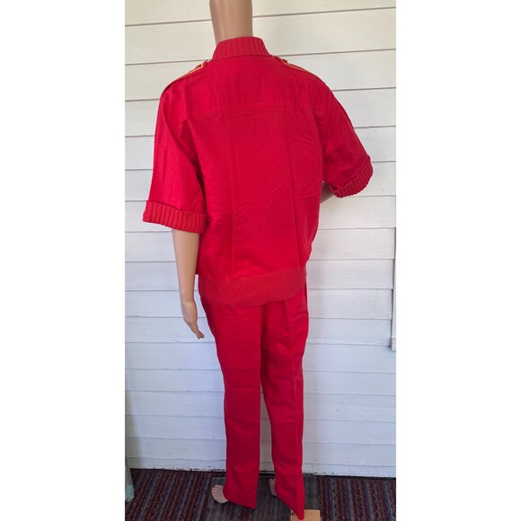 80s Red Pants Outfit Nautical Sweater Vintage M Double Button - Picture 3 of 10
